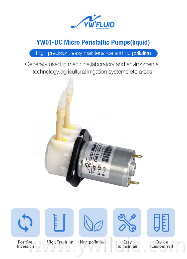 YWfluid Micro Peristaltic Pump end with Large Flow 130ml/min Corrosion Resistant